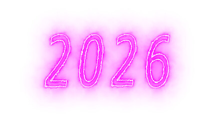 Magenta 2026 Neon Sketch on Transparent Background.Vibrant Hand-Outlined New Year 2026 Sign for Posters, Social and Event Art