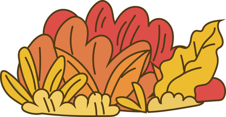 Warm orange garden foliage bush border illustration