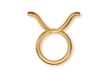 Luxury 3D golden Taurus zodiac sign with glossy metallic texture. Realistic horoscope icon isolated for astrology predictions and mystic celestial themes