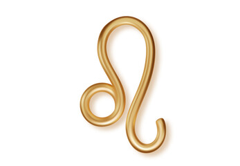 Golden 3D Leo zodiac emblem isolated on transparent background. Shiny metallic horoscope icon for astrology forecasts and mystical celestial design