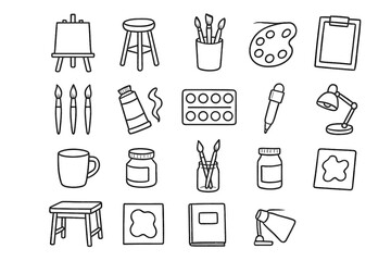 Icon collection art studio brushes paints vector outline sketchpad creative set corner