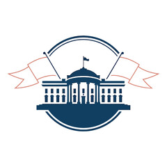 Illustration of the white house isolated on white background with banner and flag for usa election