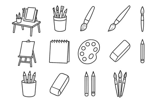 Drawing icon eraser vector line workspace art table brushes icons pencils handdrawn