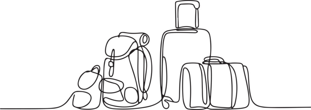 Continuous line design of backpacks and suitcases. one line Icon drawing with white background