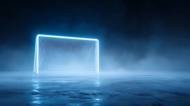 Glowing blue rectangular portal stands in a dark smoky and misty environment