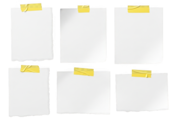 Collection of blank sticky notes isolated on transparent background