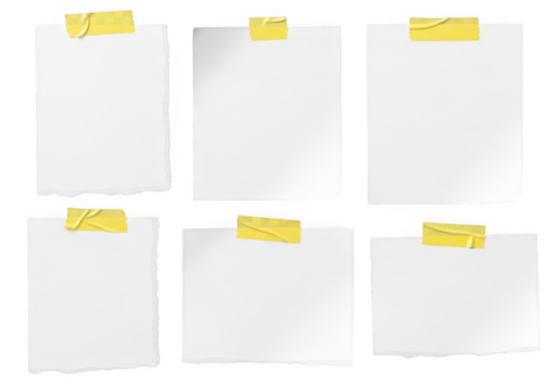 Collection of blank sticky notes isolated on transparent background