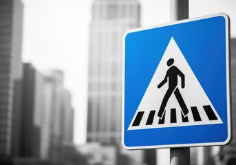 Pedestrian crossing sign in a city street