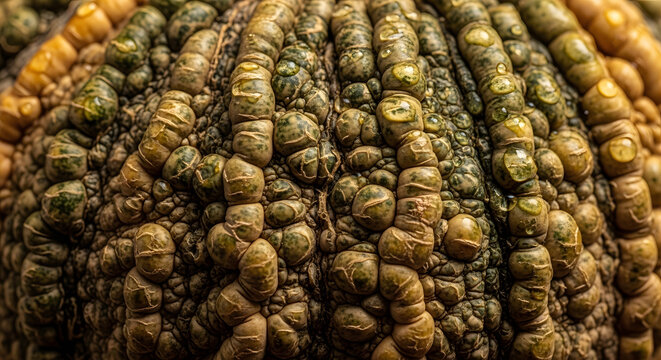 Close-up of a Textured and Bumpy Gourd Surface, Unconventional Pumpkin with Interesting Textures and Details