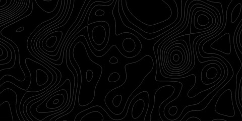 Abstract Topographic Contour Lines Pattern on Dark Background. Dark Pattern Design. Elegant Black Topographic Wallpaper. Topographic map pattern simple lines. Abstract dark textured surface.