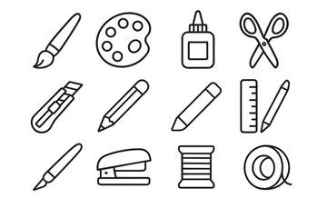 Obraz premium Scissor thread knife vector pencil brush hobby icon eraser tape desk palette