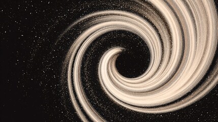Abstract black and white spiral galaxy swirl with starry texture