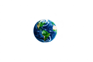 Earth globe isolated on transparency background, showing North and South America, Atlantic Ocean, and part of Africa, symbolizing global unity, environment, and space exploration