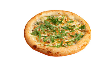 Pizza with arugula. Transparent.