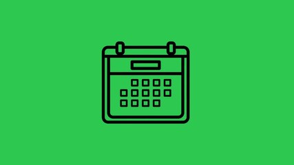 Mark your upcoming appointments on this sleek black calendar icon against a vibrant green screen perfect for adding to