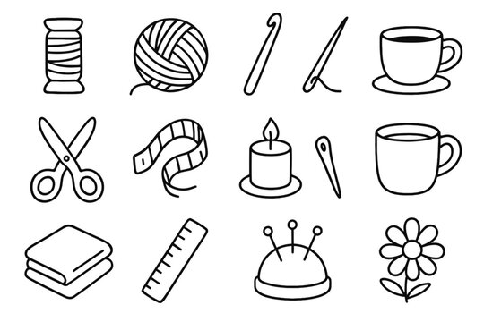 Measuring thread icon folded crafting cloth flower vector ball set yarn cup