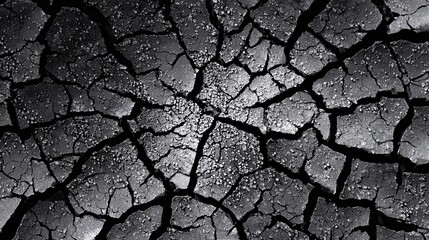 Close-up of cracked dry soil texture showing drought impact and earth pattern