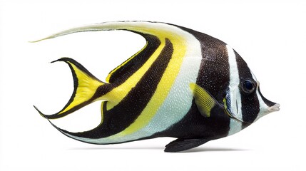 Colorful Moorish Idol Fish Swimming Isolated on White Background