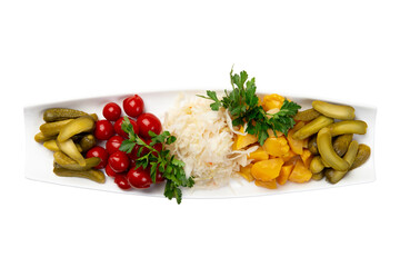 Pickled vegetables in a plate. Transparent.