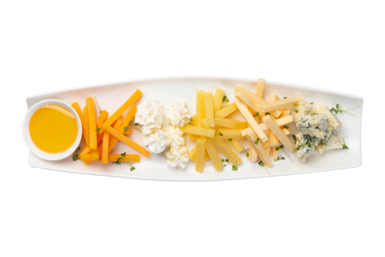 Cheese assroti on a plate. Transparent.