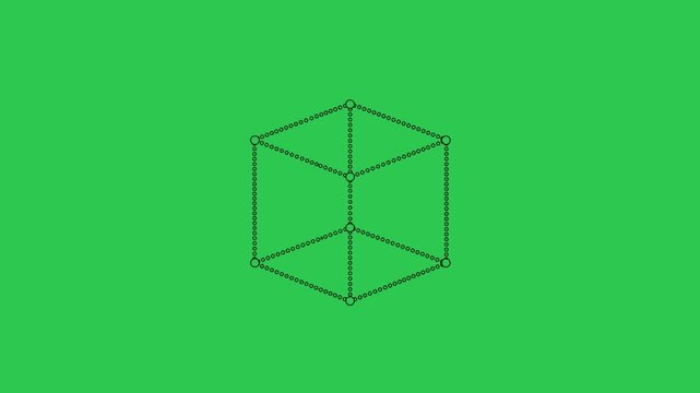 A mesmerizing cube structure forming on a vibrant green backdrop a minimalist design with a futuristic essence and