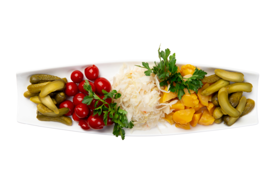 Pickled vegetables in a plate. Transparent.