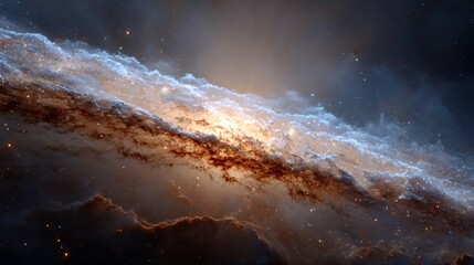 Detailed View of Spiral Galaxy with Star Clusters and Cosmic Dust in Space