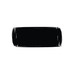 Bold Black Rectangular Ink Brush Stroke Element with Rough Edges Isolated on a White Background