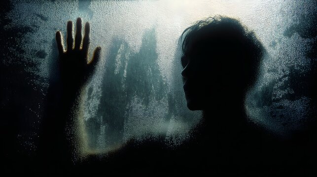 Person is looking out a window with raindrops on the glass. The person is looking at something outside, but it is not clear what it is. Scene is somewhat melancholic - Powered by Adobe