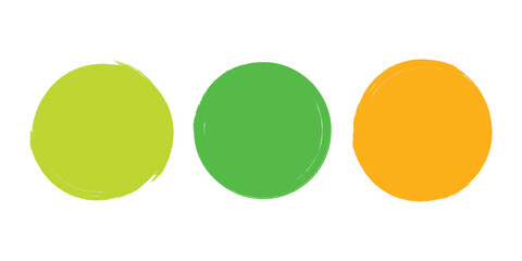 Set of Three Hand-Painted Brush Stroke Circles in Vibrant Green and Orange Colors on a White Background