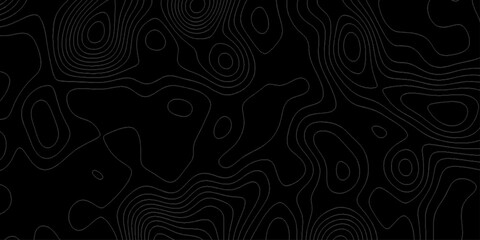 Abstract Topographic Contour Lines Pattern on Dark Background. Dark Pattern Design. Elegant Black Topographic Wallpaper. Topographic map pattern simple lines. Abstract dark textured surface.