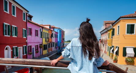 Traveler woman in Burano ,Italy