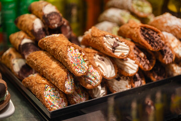 Cannoli in Italian bakery 