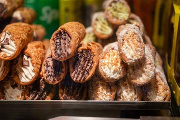 Cannoli in Italian bakery 