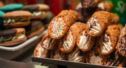 Cannoli in Italian bakery 