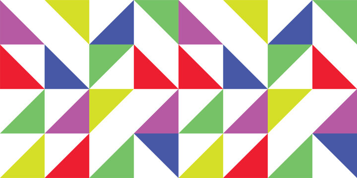 Dynamic Seamless Pattern of Colorful Geometric Triangles and Shapes Repeating on a White Background