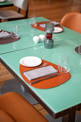 Modern Restaurant glass table setup 