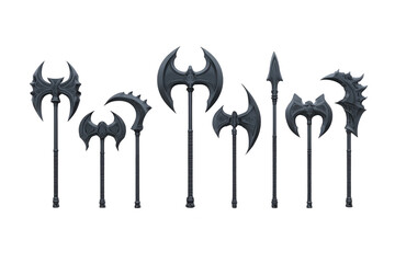 Medieval axe fantasy weapon double blade battle axe dark metal spiked ancient polearm spear gothic style Fierce medieval axe collection featuring fantasy weapon designs double blade battle axe