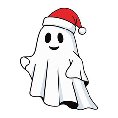 Cute Ghost Character Wearing Santa Hat Cartoon Illustration for Christmas