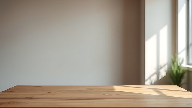 A minimalist wooden desk with a clean, uncluttered surface, radiating modern simplicity. - Powered by Adobe