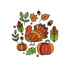 vector illustration of pumpkin and turkey 