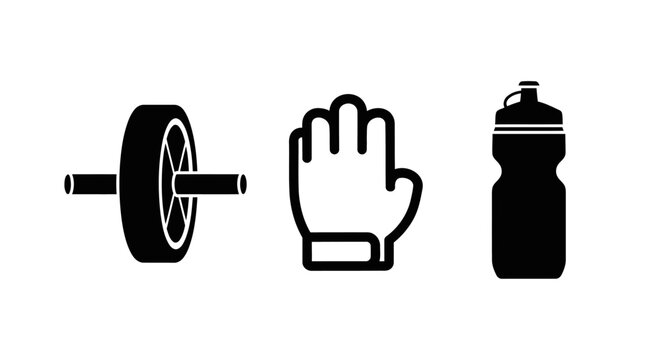 Fitness equipment and sports accessories icons