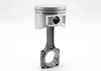 Technical mechanical engineering visualization of a large, detailed piston and connecting rod for internal combustion engine design.