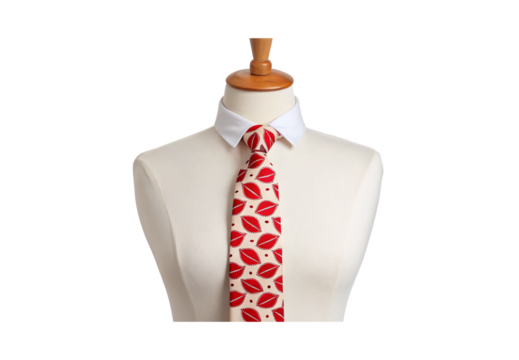 Mannequin bust wearing paisley patterned red necktie, isolated on a transparent background