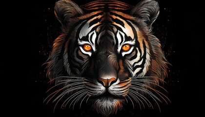 dark silhouette of a tiger with visible orange eye and soft light highlighting fur patterns against a black background evoking mystery and intensity