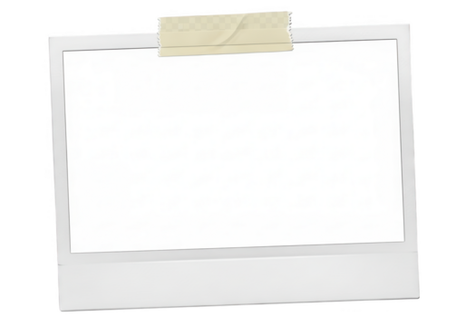 Instant photo frame with tape isolated on transparent background