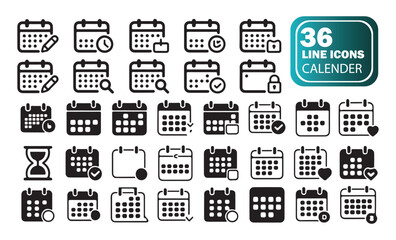 Outline Calendar Icons Bundle, Stylish Planning and Time Management Graphics
