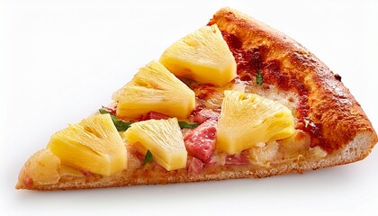 slice of hawaiian pizza isolated on white background