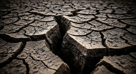 Extreme Drought and Dry Cracked Earth Texture with Deep Fissure