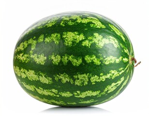 Ripe Green Striped Watermelon Isolated on White Background Closeup Full Still Life